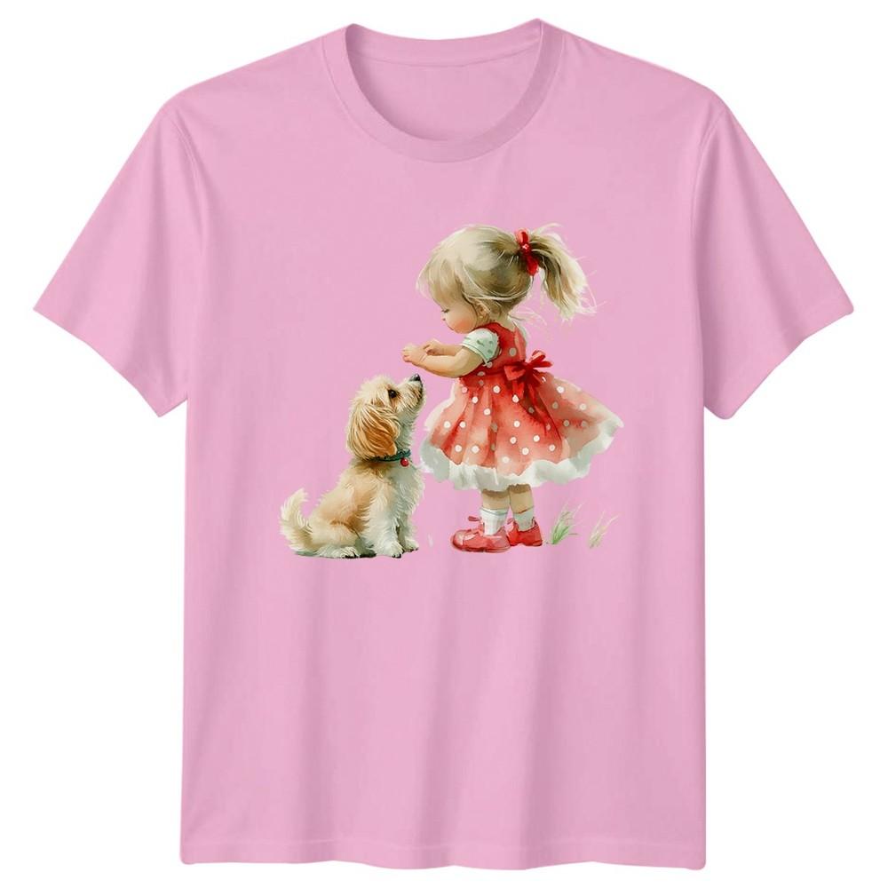 Girl And Dog Childhood Friendship Animals Unisexs T Shirt Unisexs Unisex Top