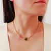 Ying Tai 18K Gold Plated Necklace with Tiger Eye Pendant: Stainless Steel Clavicle Chain, High Polish Finish, Women's High-End Style.