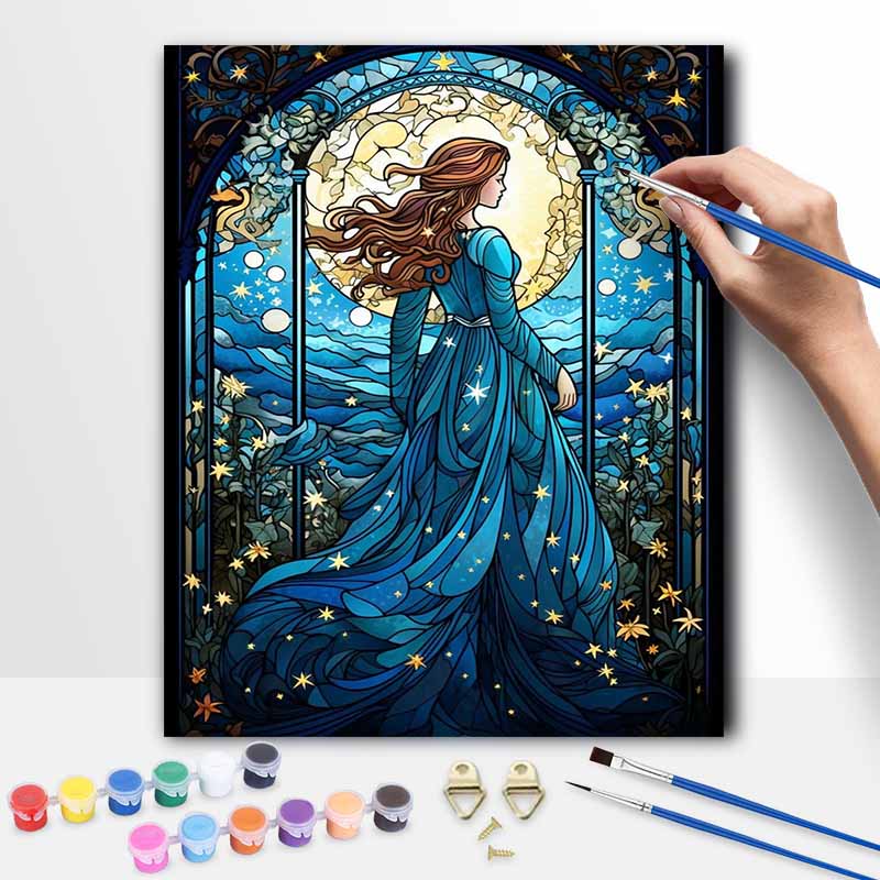 Disney Stained Glass Princess Oil Painting by Numbers Art Kit. Handmade Diy Painting Home Decoration Gifts