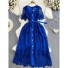 Single-Breasted Water Soluble Lace Dress Elegant Short Sleeve