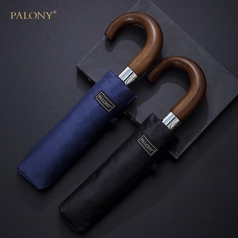 PALONY Solid Wood Bent Handle Windproof 3-Fold Umbrella 10-реберный ветрозащитный