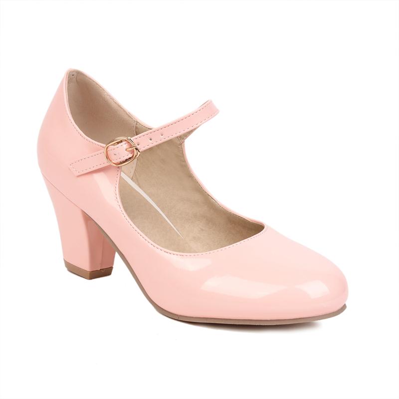 Women's Heels Mary Janes Shoes Fashion Pink Black White Red Yellow Heeled Party Wedding Shoes Female Dress Pumps Big Size 45