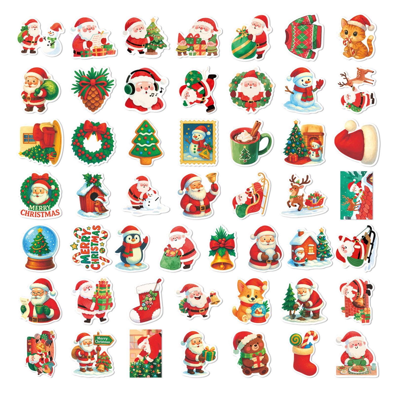 

50 Happy Christmas Cartoon Creative Stickers For Decorating Phone Cases, Water Bottles, And Desktops One Size