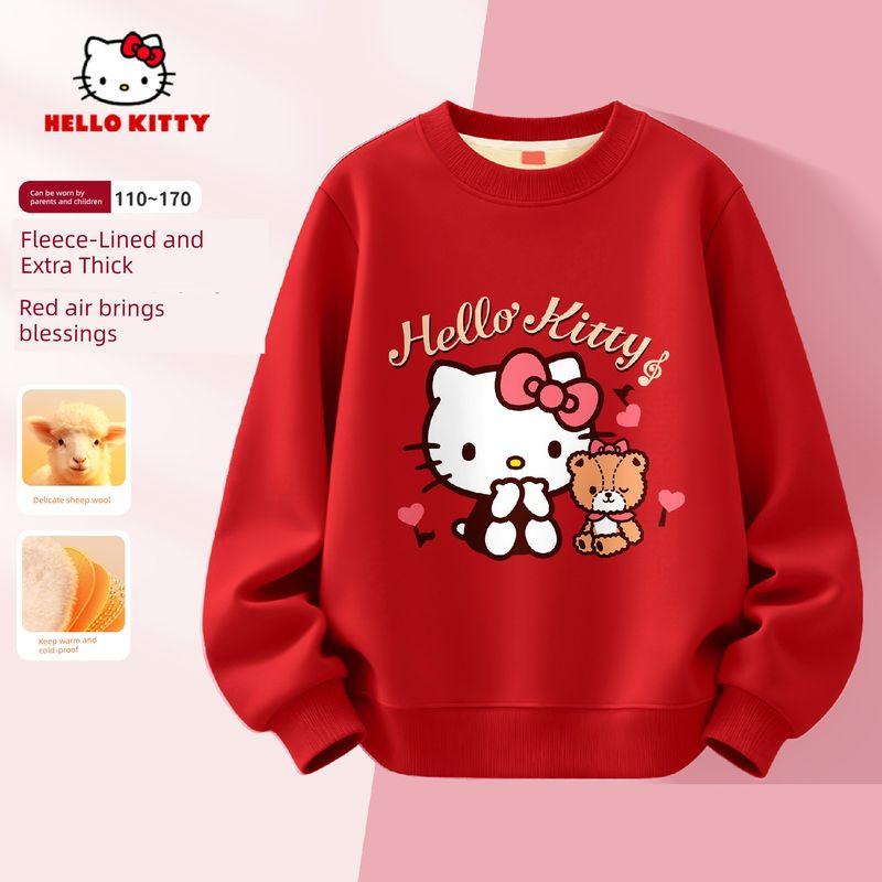 Hello Kitty Girls  Red Sweatshirt Fleece Top Kidsren s Winter Clothing 2025 New New Year s Clothing New Year s Clothing Tivas Red 110