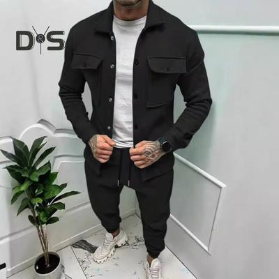 2-delige/set heren sportkleding set revers lange mouw klepzakken jas elastische trekkoord taille lange broek set losse pasvorm activewear sport casual kleding