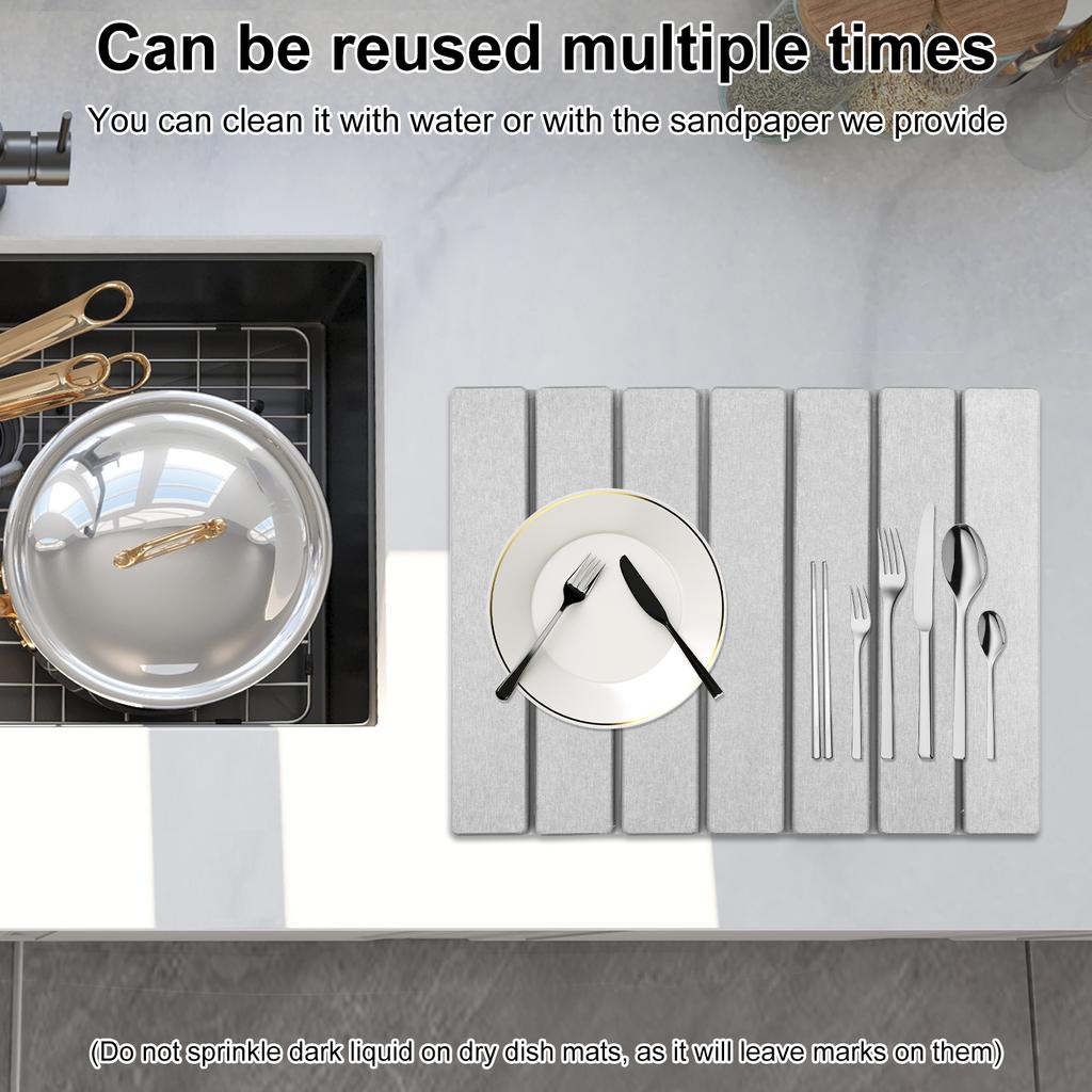 Kitchen Drying Mat Foldable Stone Dish Draining Mat Super Absorbent Mat Quick Dry Stone Drain Pad Kitchen Faucet Placemats