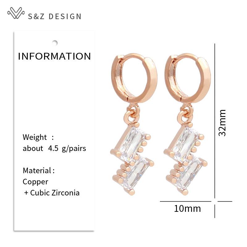 Fashion Simple Square Cubic Zirconia Drop Earrings For Women Wedding Jewelry Korean Girls Trendy Eardrop Unique Gift