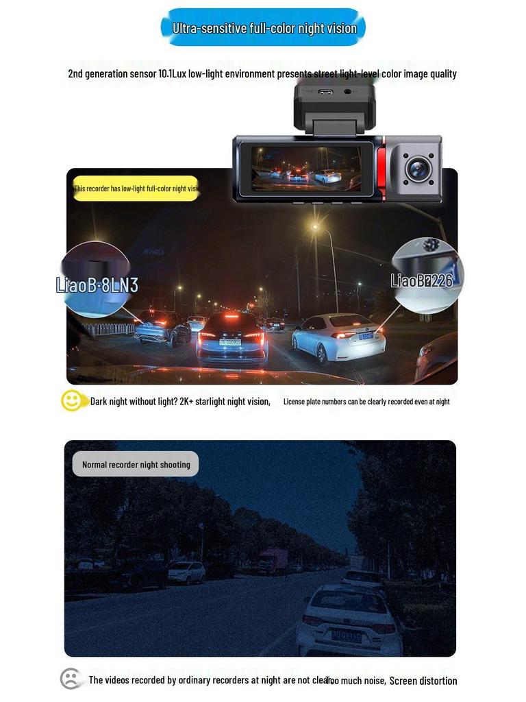 4K Triple-Lens Dash Cam with Night Vision & Built-in GPS