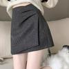 French Chic Glitter Bodycon Pleated Wool Blend Mini Skirt - High-Waisted Irregular Design for Autumn/Winter