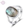 S925 Silver Ring Natural 10*14mm Big Labradorite Simple Tiger Eye Jewelry for Women Men Large Stone Vintage Jewelry Gift