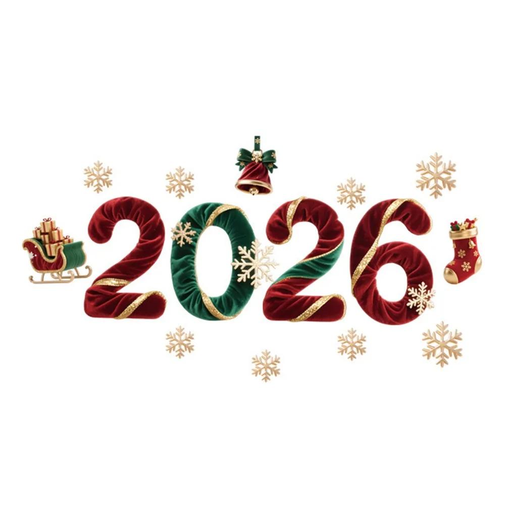 Multicolor 2026 3D Number Stickers Xmas Tree Bell Cartoon Santa Window Stickers DIY Accessories Glass Sticker