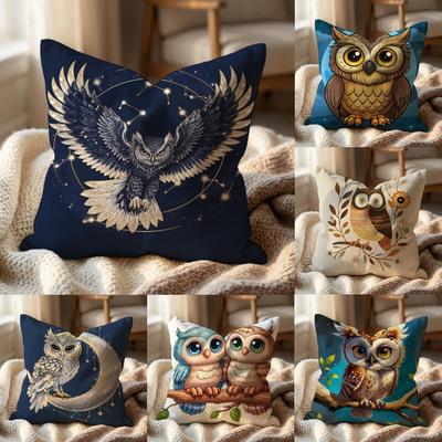 Vintage Owl Pattern Cushion Cover Multi-Scene Pillow Cover for Home & Car - Reversible, Soft & Durable for Daily Use