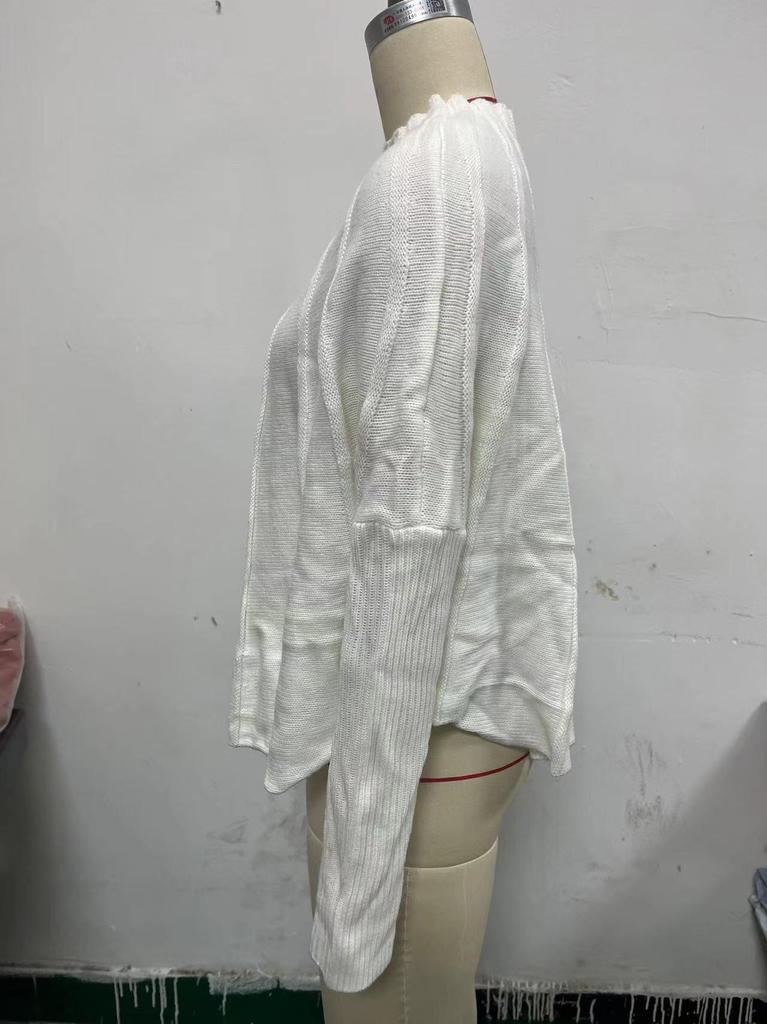 2024 Women's Half-high Collar Knit Pullover Sweater with Batwing Sleeves - Solid Color Versatile Outerwear for Europe and America.