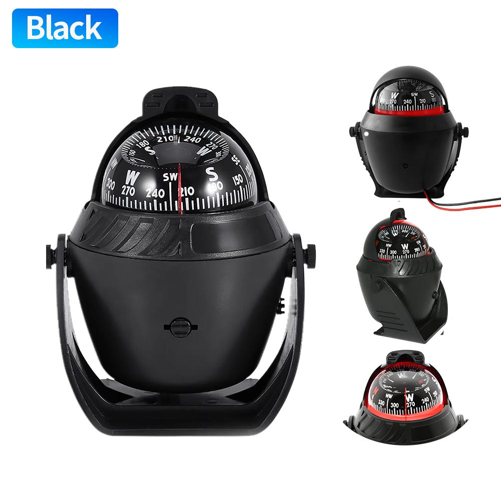 Ball Shaped Navigation Compass with LED Dial Sea Pivoting Marine Boat Compass Splashproof Electronic Compass for RV Yacht Hiking