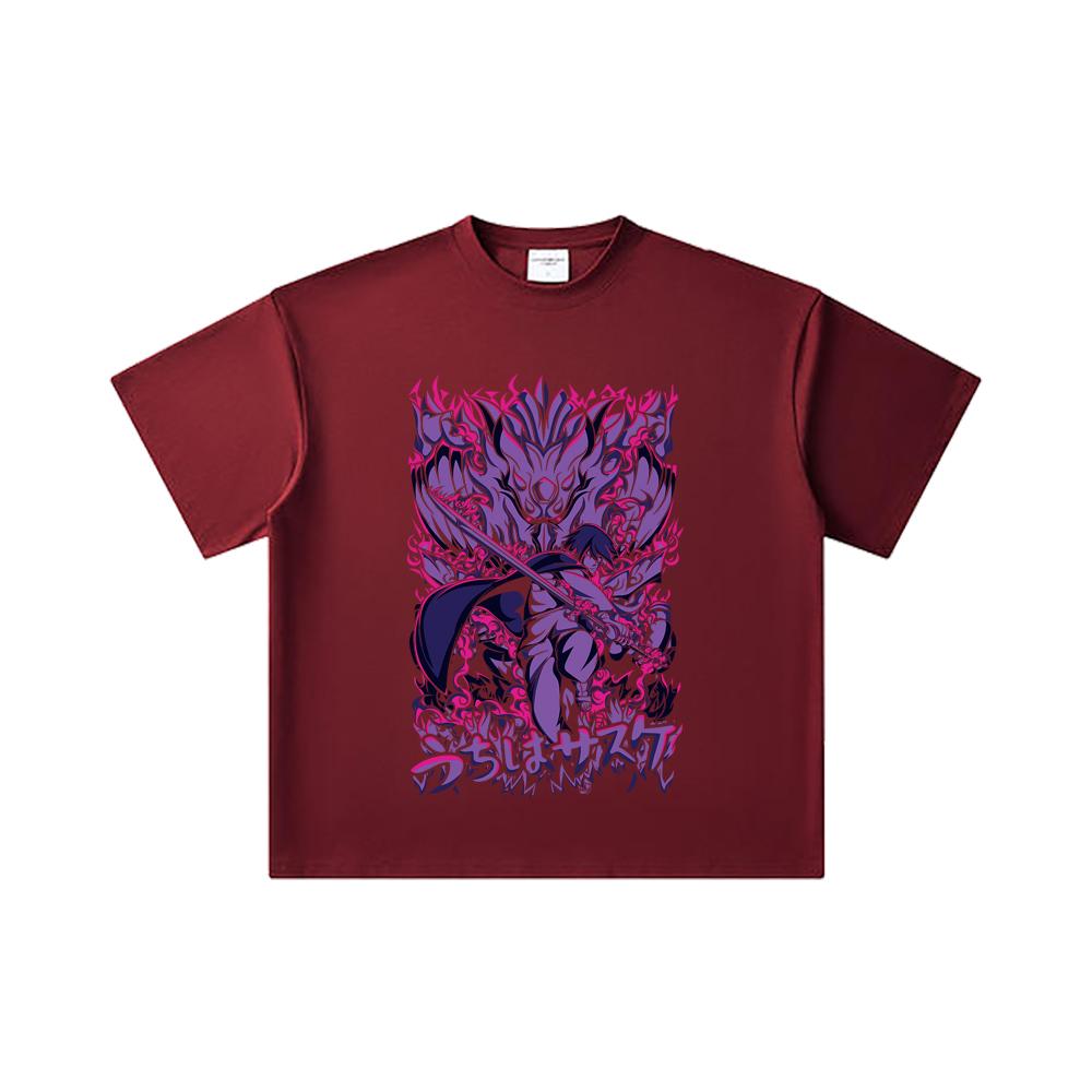 260 GSM Double Yarn 32 Count 100% Cotton Naruto V16 Sasuke Print Unisex Heavy Cotton T Shirt