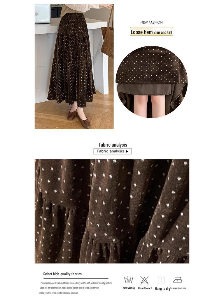 2025 Autumn/Winter Women's Polka Dot Velvet A-line Midi Skirt with Elastic Waist