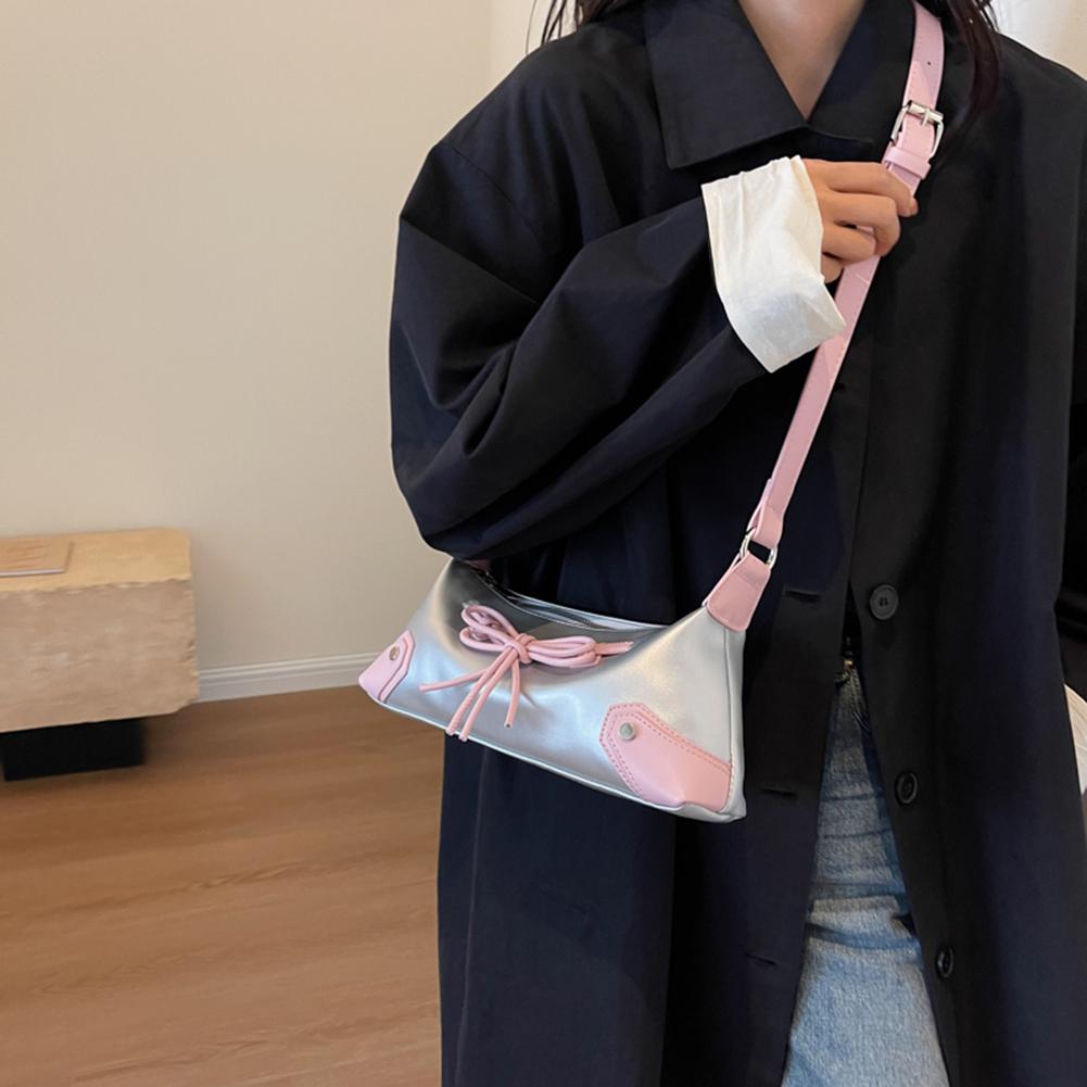 Bow Tie Chic Y2K Handbag PU Leather Trendy Shoulder Bag Contrast Color Clutch Purse Shopping Dating Bag for Women and Girls