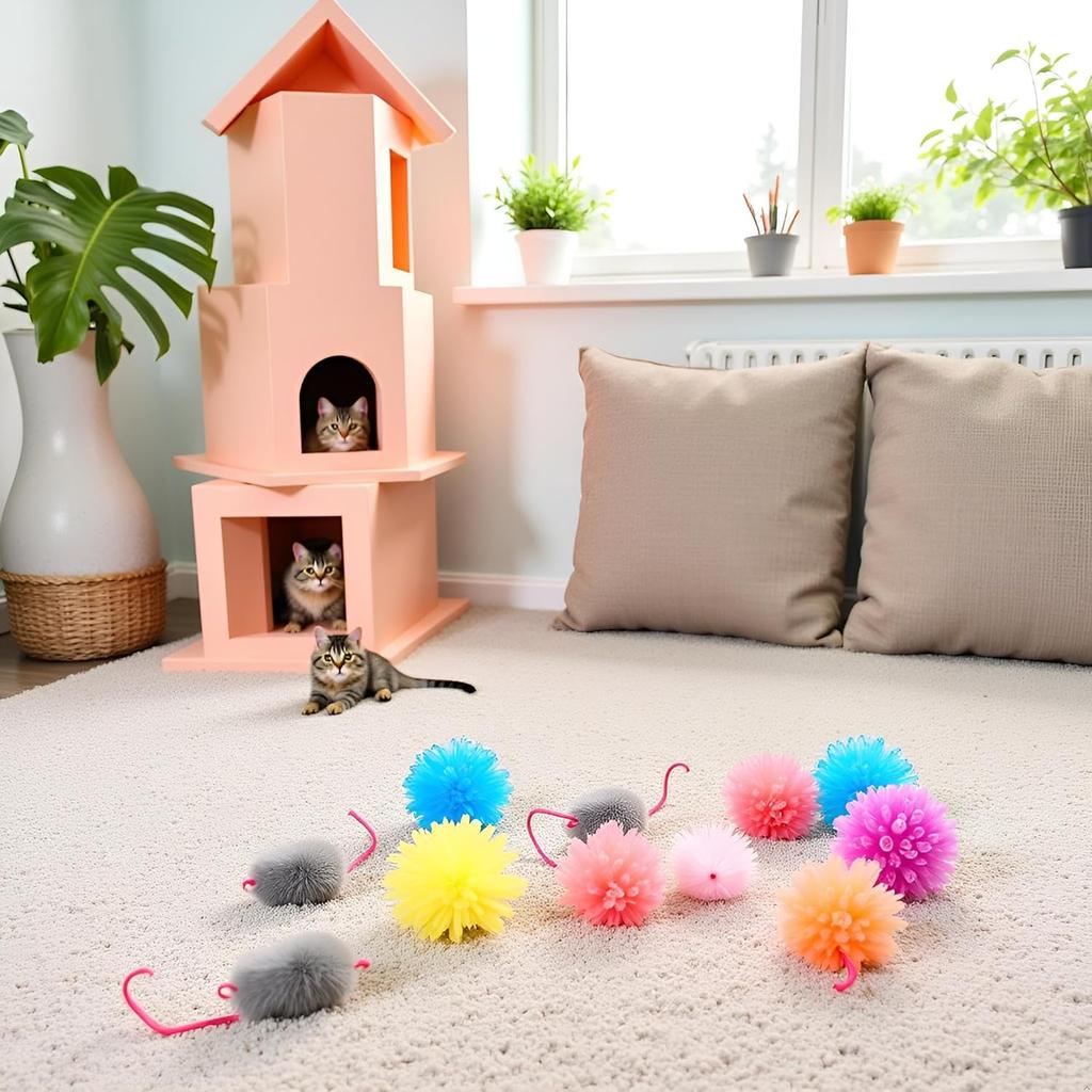 JJLFresheners 10Pcs Cute Funny Cats Toys Arbutus Balls Stretch Plush Ball Cat Toy Ball Creative Colorful Interactive Cat Soft Spiky Cats Chew Toys