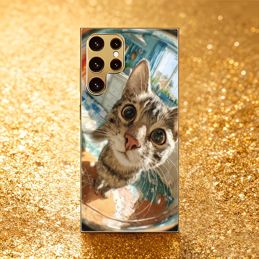 

Protective cover kitty Atmosphere High-end Electroplating Glass PhoneCase for Samsung Galaxy S26 S25 S24 S23 S22 FE,Ultra,Plus GalaxyS25