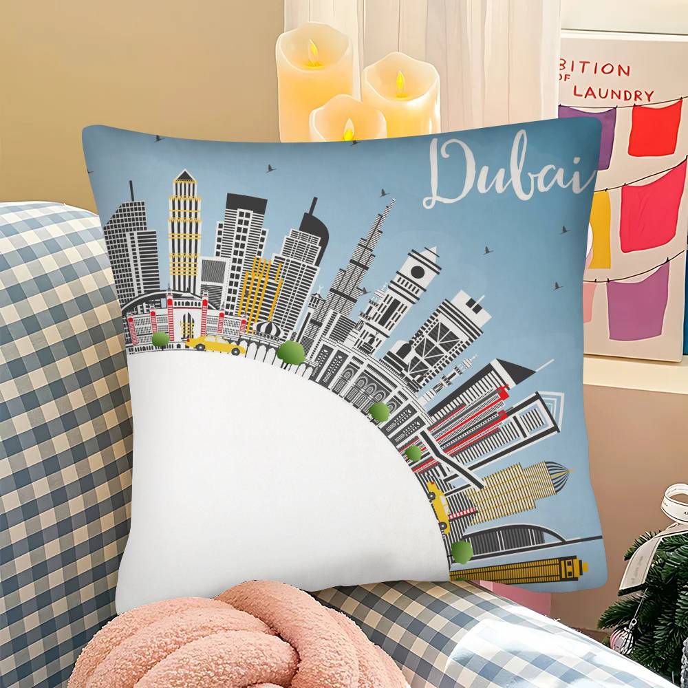 1 Stück Weltstädte Reise Rom Sydney Paris Dubai Kissenbezug Mode Quadratischer Kissenbezug Schlafzimmer Sofa Raum Ins Dekoration Freizeit