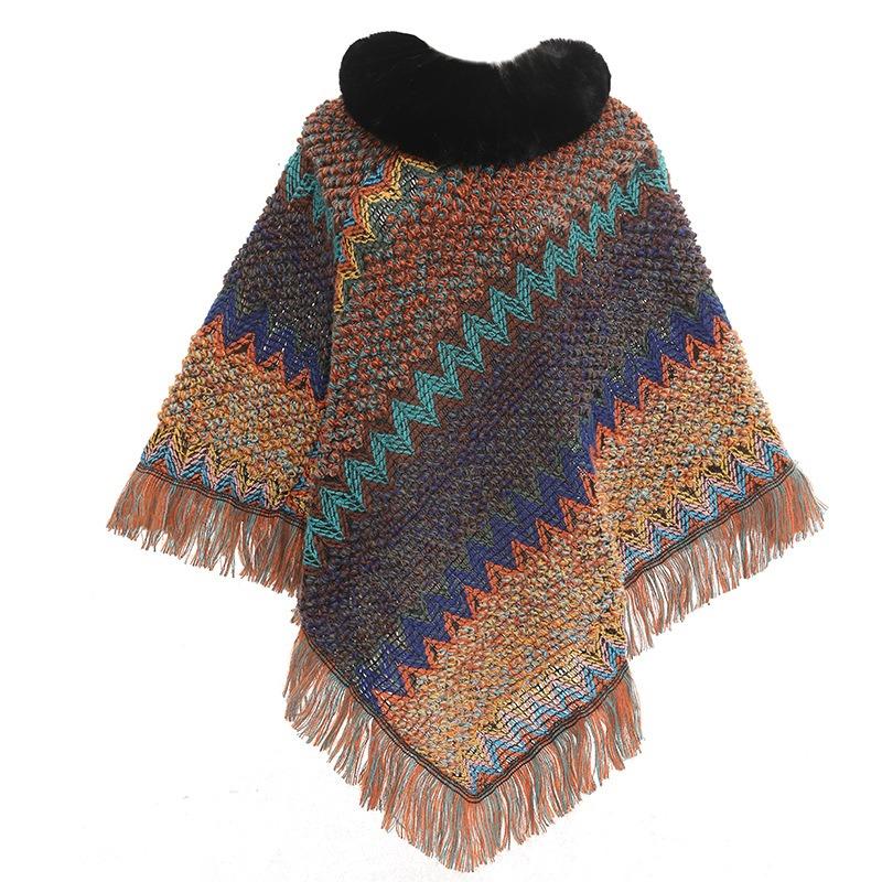 Herbst und Winter Neu Pelzkragen Strickschal, Thermopullover Cape, Schal Damen