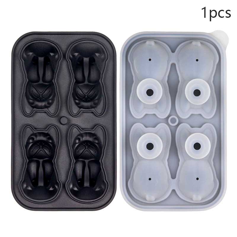 French Bulldog Ice Tray Silicone Durable Not Easily Deformed Portable Drinkware Accessories Household Ice Mold Four Grid Cartoon