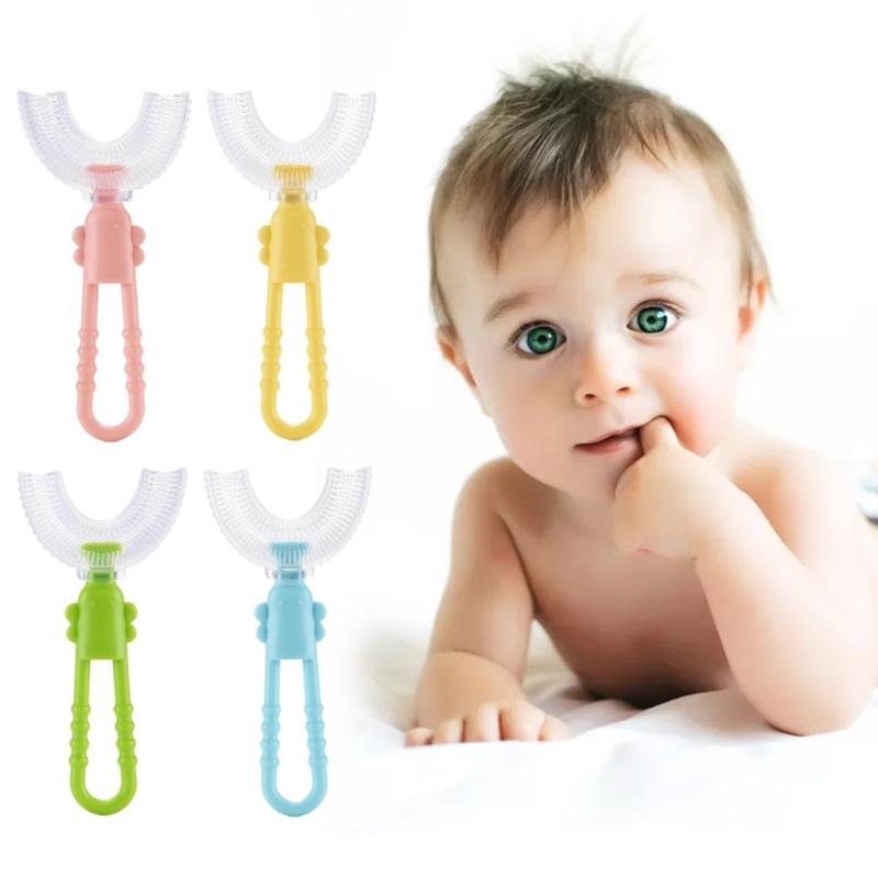 Food Grade Silicone Toothbrush U-Shaped Tooth Brush 360° Oral Teeth Cleaning for Toddlers Child Pink/Yellow/Blue/Green