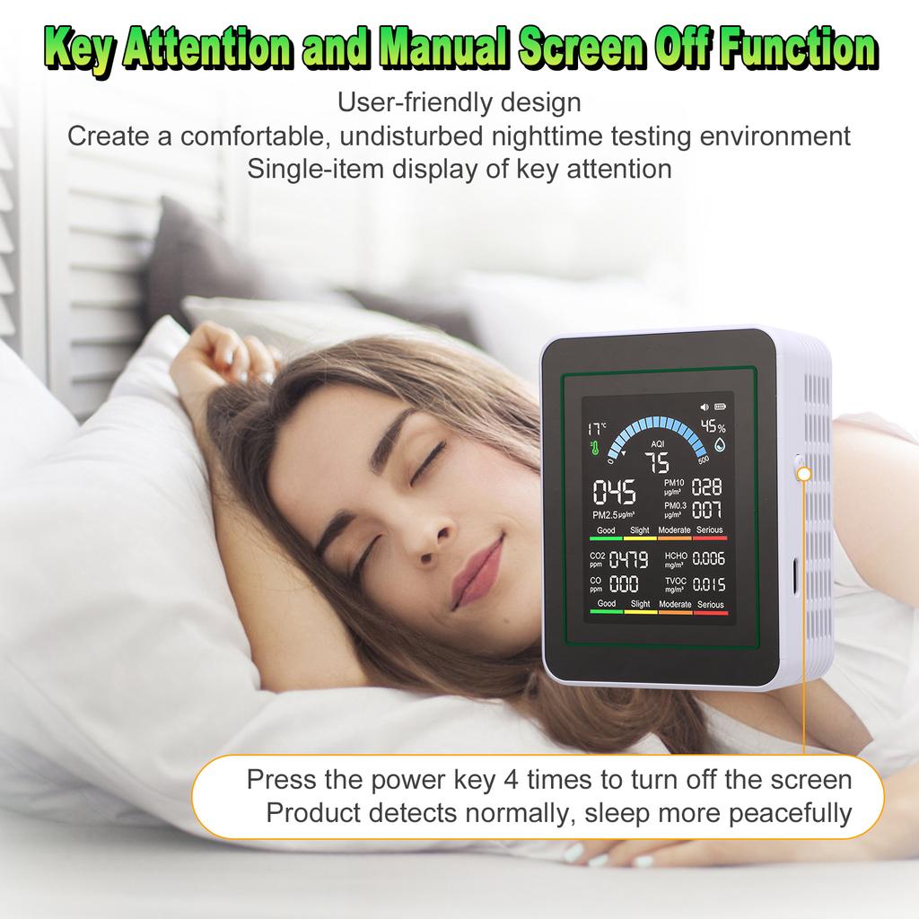 10 In 1 HCHO Meter, Portable Temperature and Humidity Meter with Color Screen for Home, Office, Vehicle, Detect PM0.3