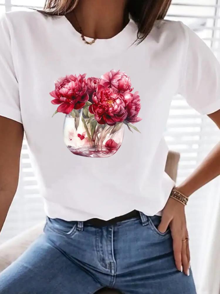 (Asian Size) Print Female Clothing T Shirt Women Fashion Tee Top leopard love heart Woman Short Sleeve Graphic T-shirts