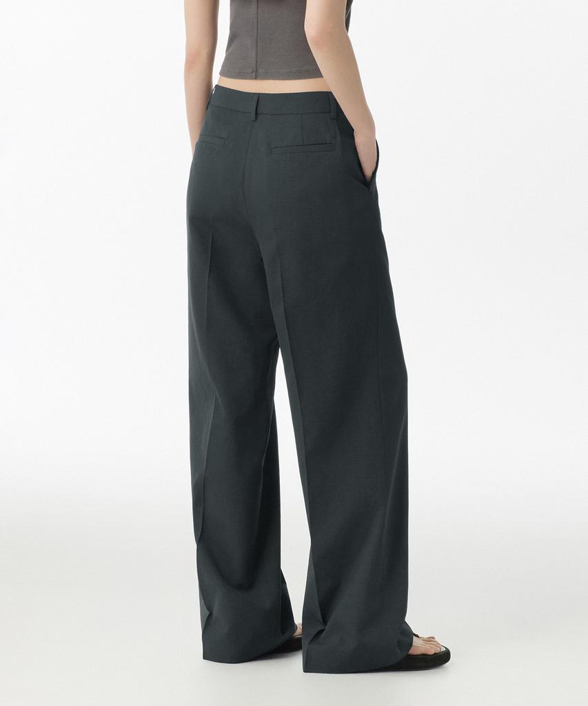 MUSINSA STANDARD WOMAN Women'S Cool Touch Low Waist Deep Tuck Wide Slacks [Dark Gray]