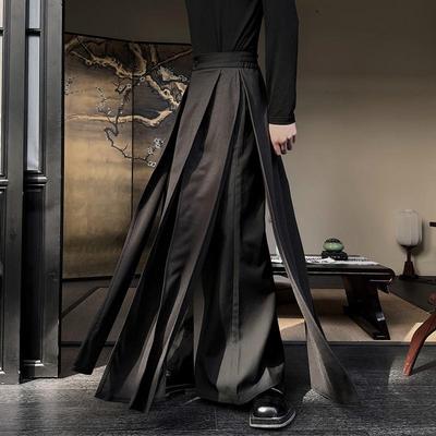 Men's Japanese Bushido Wide-Leg Slit Skirt Pants