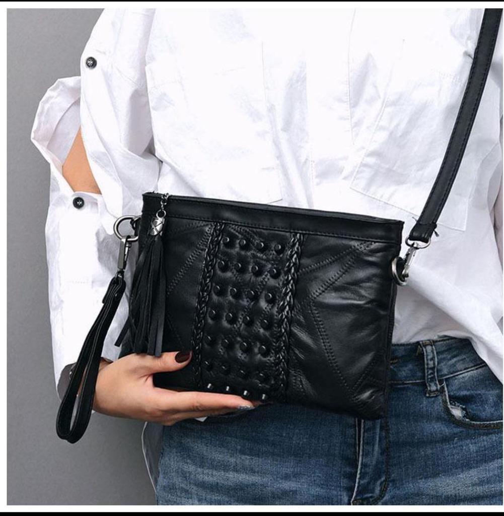 Echtes Leder Quaste Damen Schultertaschen Nieten Clutch Tasche Damen Umhängetasche für Mädchen Damen Crossbody Taschen