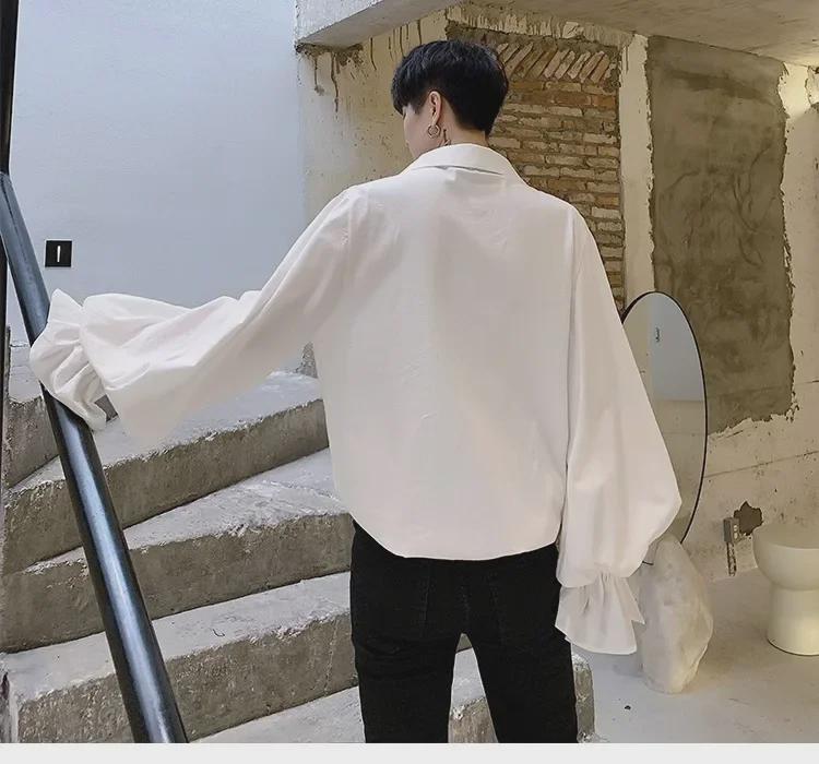 Unisex Retro Košile s Dlouhým Rukávem s Manžetami, Límcem, Volánky a Stahovací Šňůrkou - Evropský/Americký Trend Celebrity