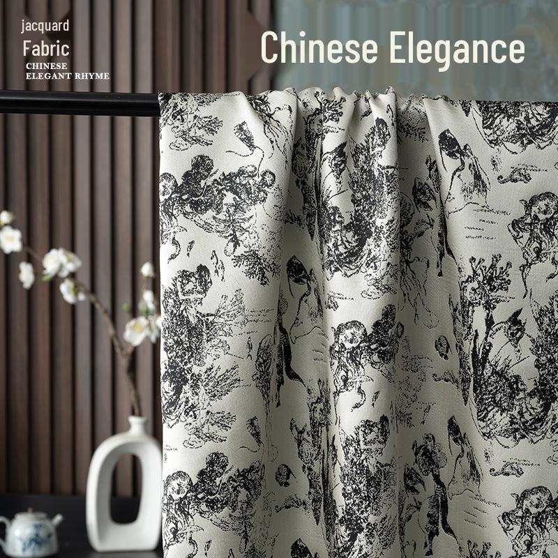 Yarn-Dyed Jacquard Ink Painting Underwater Animal Fabric for Dresses and Coats