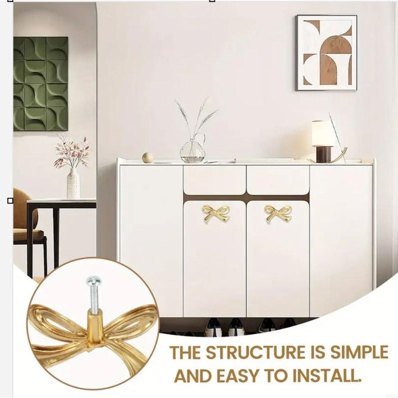 G8DA Gold Bows Cabinet Knob Classical Metal Handles Bedroom Cabinet Handle Rural Dresser Handles for Dressers & Drawers
