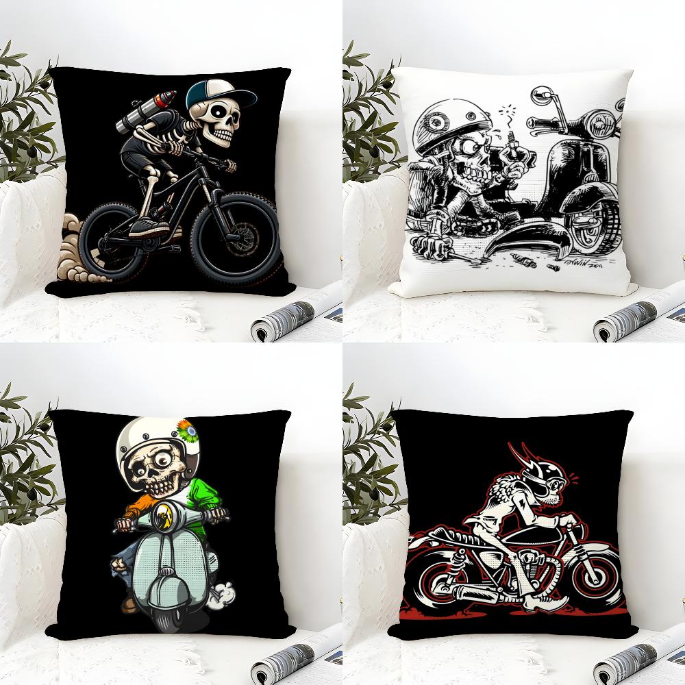 Funny Skull Motorcycle Pattern 2 Pillow Case Linen Cushion Covers For Decorative Sofa Home Pillows Case Car Chair Pillows Cases