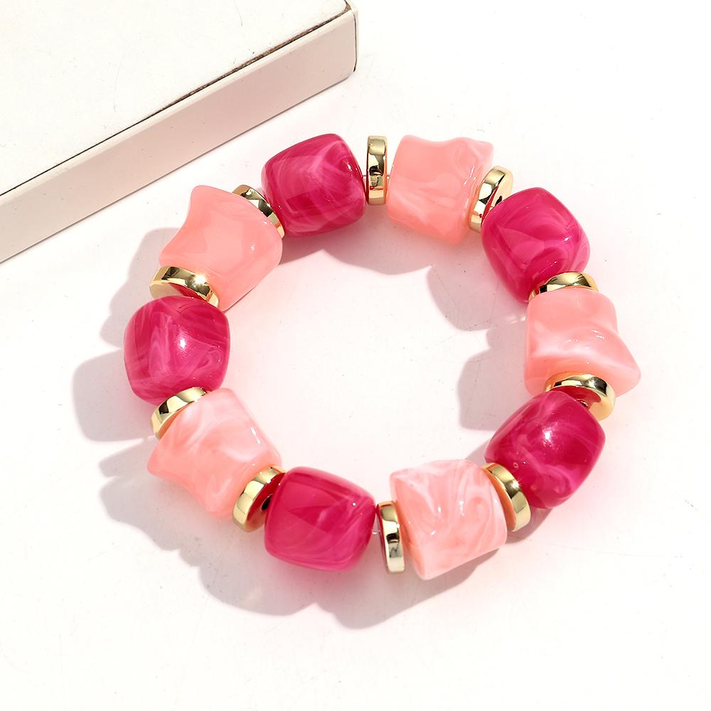 Boho Multicolor Resin Irregular Square Beaded Bracelet for Women Men New Trendy Acrylic Geometric Strechy Bracelet Jewelry Gifts