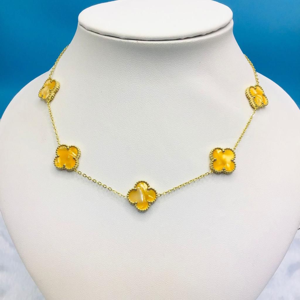 Titanium Steel 15Mm Clover 18K Five Flower Necklace Double Sided Lucky Four Leaf Clover Side Slotted Necklace