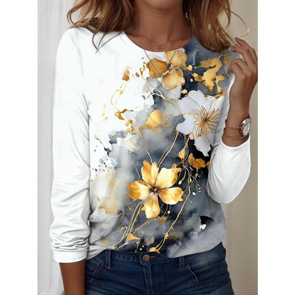 A 3D printed long-sleeved T-shirt for women, casual and fashionable