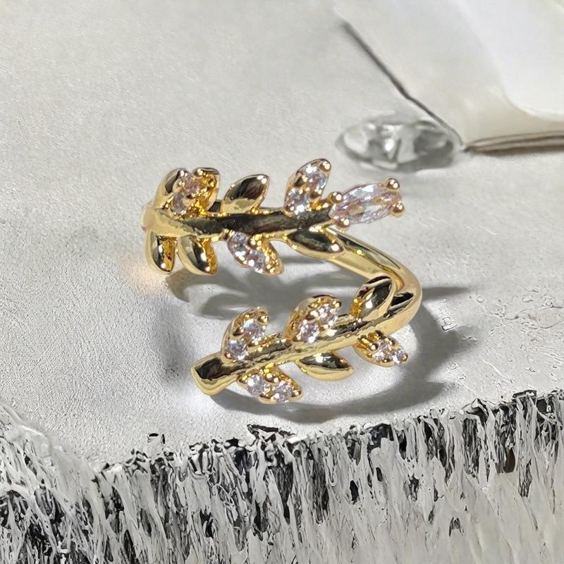 Full Of Diamonds, Zircon Flowers, Leaves, Flower Opening Rings, French Retro Medieval Style, Niche Court Style Rings