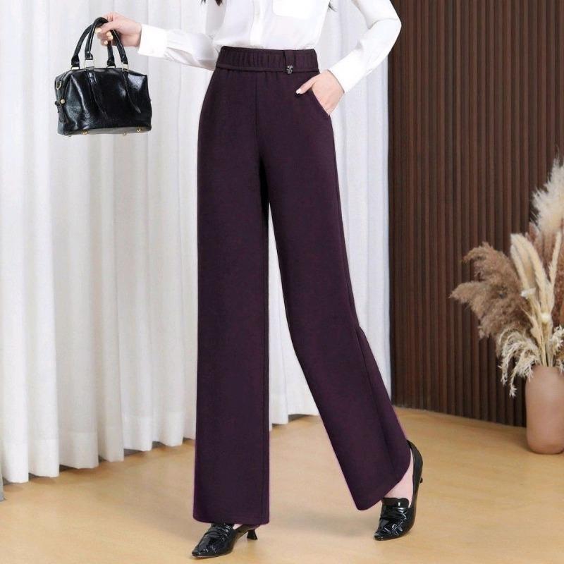 Einfarbige Damen Herbst Winter Neue Hochtaillierte Hängende Lockere Neun-Punkt Weitbeinige Hosen Gerade Hosen