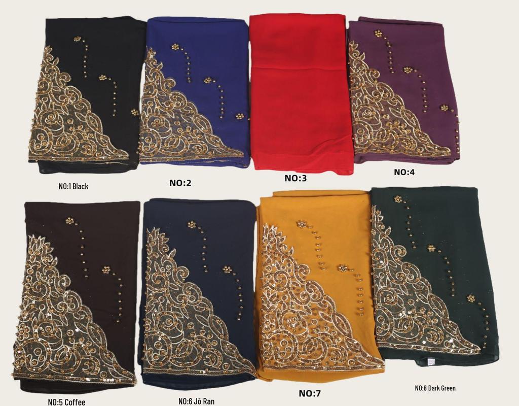 A092 Beaded Chiffon Ethnic Headscarf - Southeast Asia Fashion Scarf