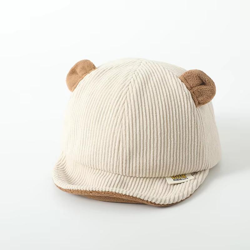

Cute Bear Ear Baby Baseball Cap Autumn Winter Warm Corduroy Caps For Infant Toddler Outdoor Casual Sun Hat бежевий
