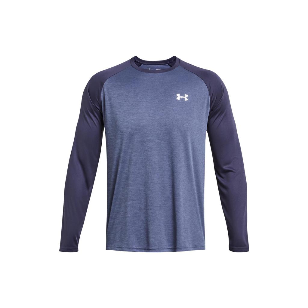 Under Armour Badge Crew Neck Fitted Long Sleeve T-Shirt Men Tops Purple 1327970-558