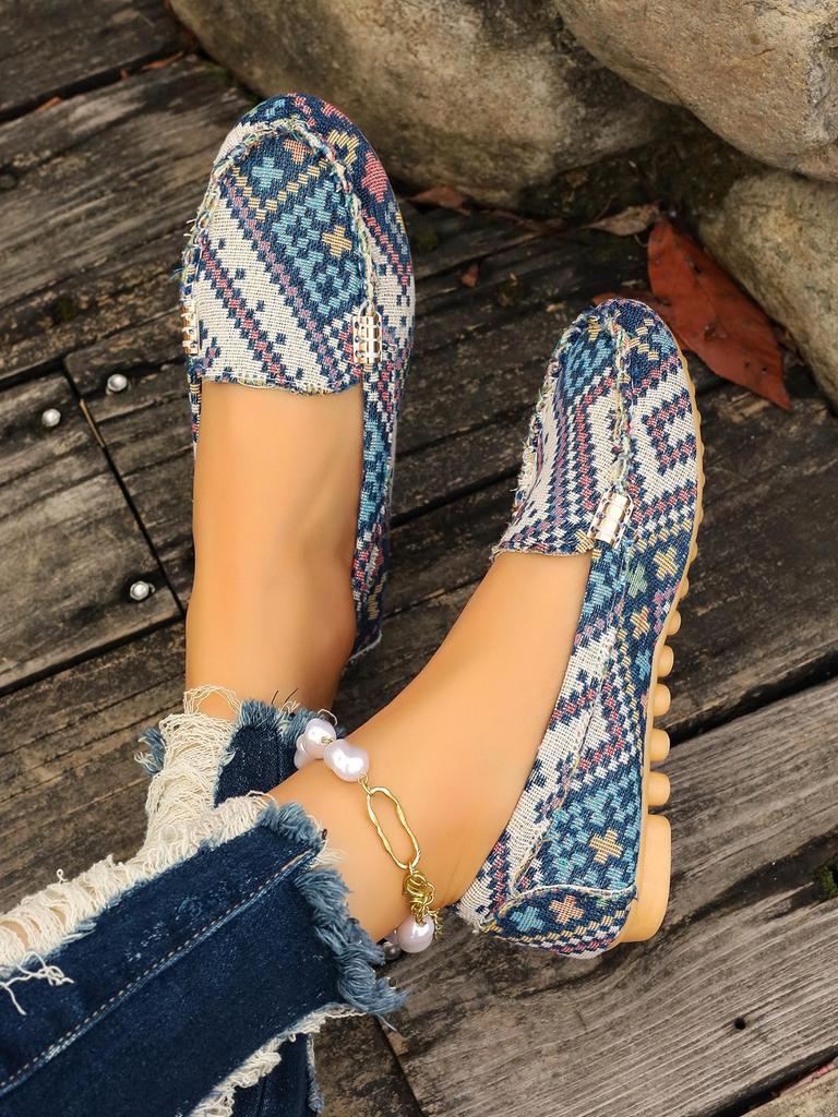 Spring/Summer 2024 Ethnic-Style Floral Colorblock Women's Casual Plus Size Shoes