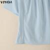 VONDA Women Girls Square Collar Short Sleeve Slim Waist Casual Blouse