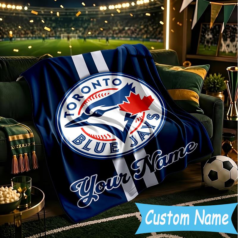Custom Name Blue Jays Baseball Season Flannel Blanket, Use for Birthday/Holiday Gift, Soft Blanket for Sofa/Bed/Camping/Office, Home Decor