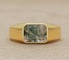 Anillo Masculino de Ágata Musgosa Verde Natural, Anillo de Plata de Ley 925, Anillo Llamativo Chapado en Oro, Anillo de Sello Masculino,
