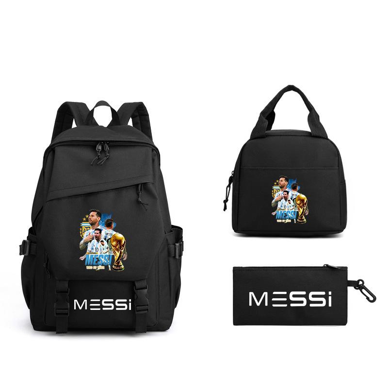 Messi Fußball Schultasche Sternenumrandung High School Mittelstufe Grundschüler Männer und Frauen Große Kapazität Dreiteiliger Rucksack