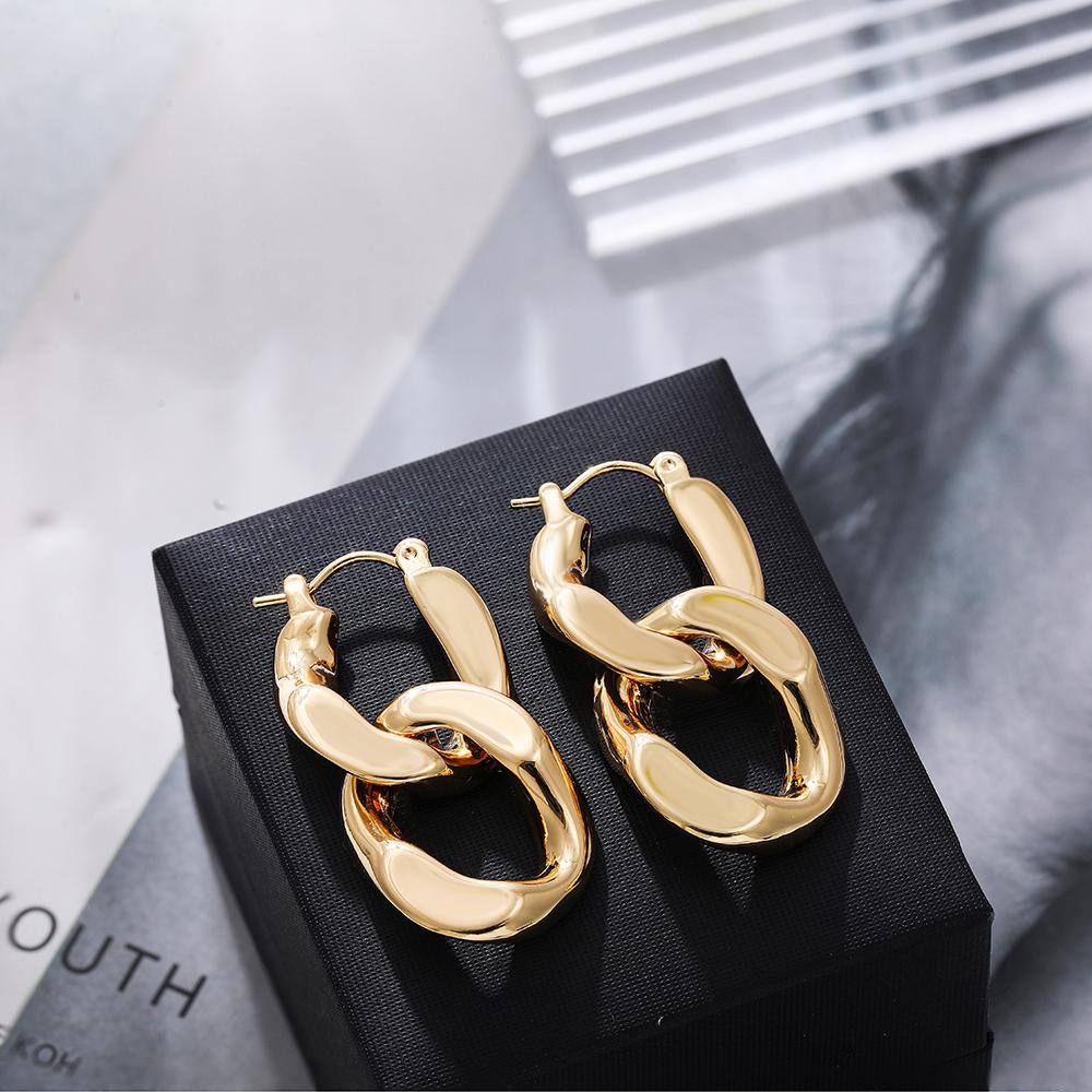Minimalist Twisted Cuban Chain Hanging Drop Earrings for Women Punk Gold Color Detachable Round Circles Hoop Earring Ear Buckle